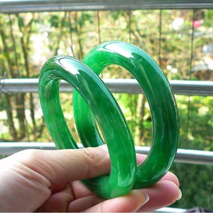 高端翡翠玉手镯老坑精品 收藏级翡翠阳绿帝王绿圆条一对 特价包邮