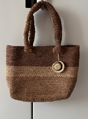 马达加斯加拉菲草包手工编织 单肩手提包 上宽约34高24底宽12CM