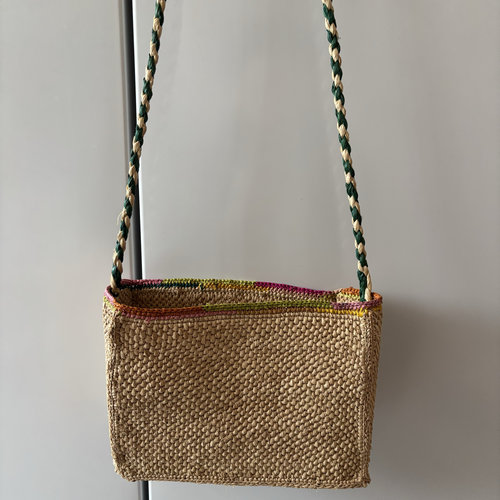马达加斯加拉菲草包 手工编织彩色边斜挎包24*17.5*10.5cm
