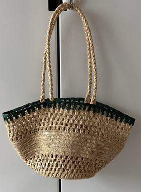马达加斯加拉菲草包手工编织 镂空轻便单肩包 上宽约40高约22CM