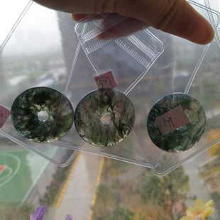 天然水草玛瑙平安扣男女款吊坠水晶飘花玉髓一图一物情侣项链礼物