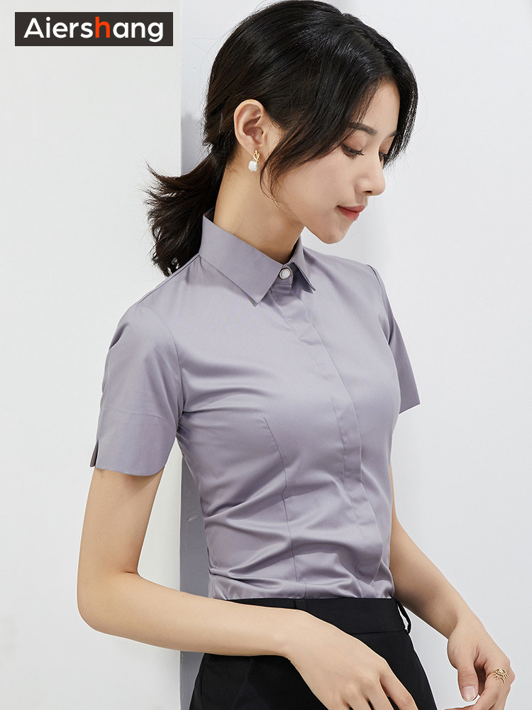 夏季职业白色短袖衬衫女韩版修身显瘦正装通勤商务大码衬衣学生装