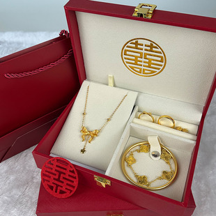 仿真婚庆结婚三金五金首饰套装 摆件道具精致金色古法手镯戒指项链