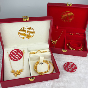 订婚结婚仿真假三金首饰一套装摆件仿金婚礼五金饰品手镯戒指项链