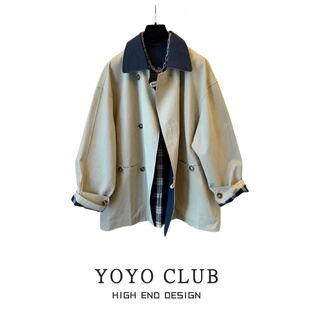 宽松漂亮上衣女 新款 品牌折扣高级感法式 复古撞色风衣外套2026春季