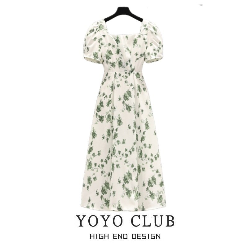 品牌折扣胖MM大码碎花雪纺连衣裙女夏季新款法式温柔风收腰裙子潮