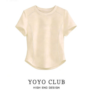 女装 品牌折扣夏季 t恤女大码 设计感纯色短袖 显瘦减龄圆领上衣 新款