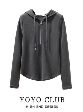 品牌折扣捡漏大码春季正肩长袖t恤女胖mm显瘦不规则休闲连帽卫衣