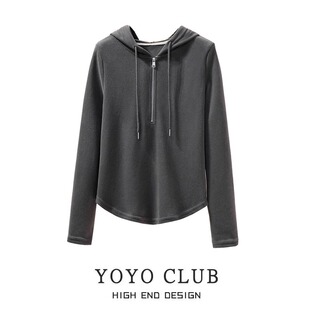 t恤女胖mm显瘦不规则休闲连帽卫衣 正肩长袖 品牌折扣捡漏大码 春季