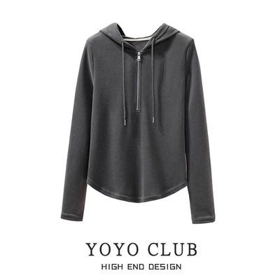 春装2024新品连帽长袖上衣帽衫潮