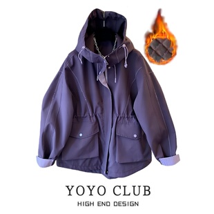 品牌折扣胖MM高级感连帽冲锋衣宽松休闲外套2026春季 加厚保暖夹克