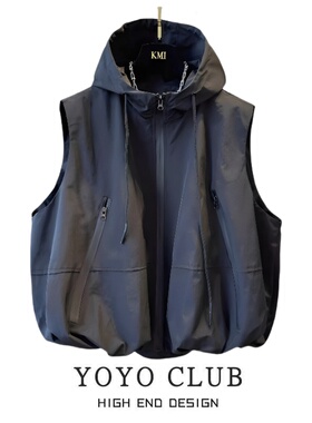 品牌折扣胖MM大码连帽抽绳时尚休闲马甲2026春季新款简约百搭外套