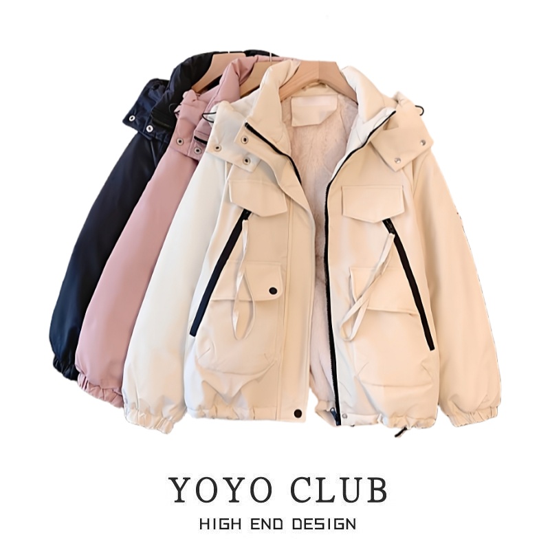 胖MM美式简约宽松兔毛内里棉服女