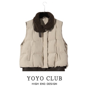 品牌折扣胖MM通勤立领羽绒棉马甲女单排扣保暖百搭假两件外穿马甲