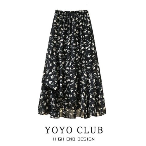 夏装胖MM不规则松紧腰碎花半身裙