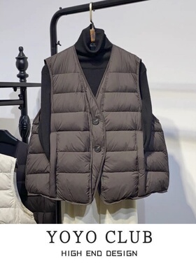 品牌折扣胖MM通勤V领外穿羽绒棉马甲2025新款单排扣韩版宽松马夹