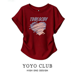 女装 新款 时尚 t恤女夏季 显瘦收腰褶皱上衣 设计感短袖 品牌折扣大码