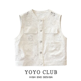 外穿时尚 无袖 洋气马夹 大码 品牌折扣轻奢风镂空提花马甲女2026春季