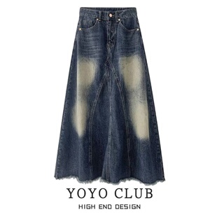 设计感显瘦长裙女 新款 品牌折扣胖MM大码 高腰牛仔半身裙女2026春季