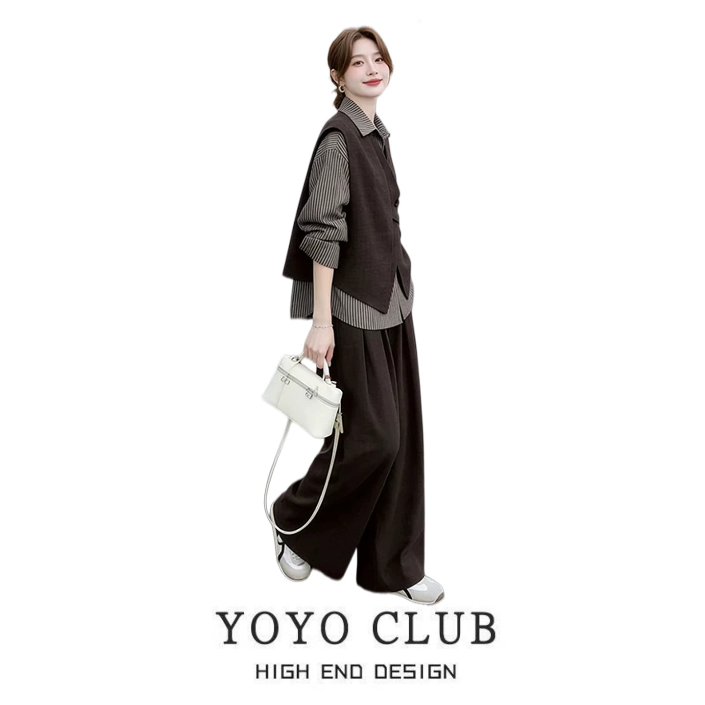 品牌折扣韩系马甲衬衫长裤三件套2026秋季新款大码女装时尚套装潮