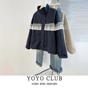 蕾丝拼接外套女潮 新款 品牌折扣胖MM韩版 设计感小众夹克2026年春季