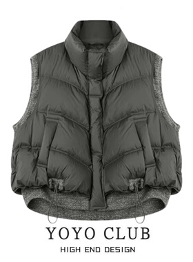 品牌折扣胖MM美式复古时尚拼接背心外套2025今年流行爆款棉马甲女