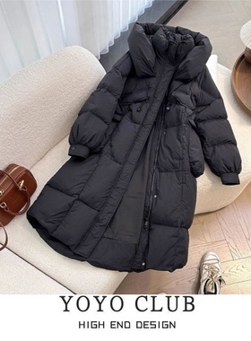 品牌折扣胖MM黑色长款棉服女加厚宽松连帽面包服保暖棉衣外套女潮