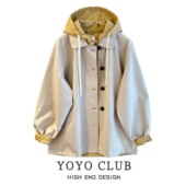 品牌折扣英伦风连帽拼色风衣女2026春季 大码 宽松显瘦百搭休闲外套