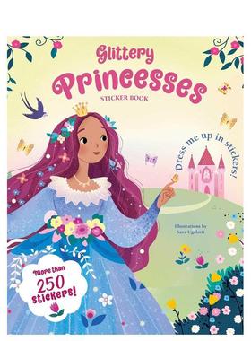 【预售】闪亮公主贴纸书Glittery Princesses英文儿童语言概念启蒙Sara Ugolotti平装White star进口原版书9788854419568