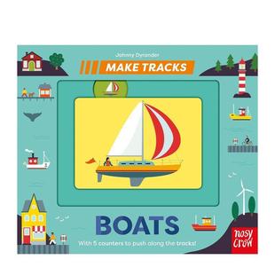 书Nosy UK9781805130581 船只 Boats英文儿童趣味3 6岁纸板书Johnny Tracks 滑轨机关书 Make Crow Dyrander进口原版 预售