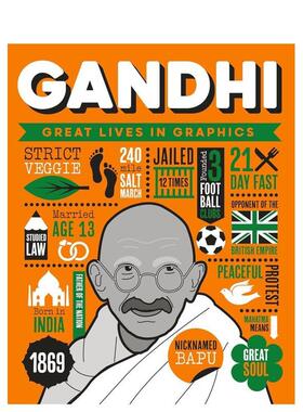 【现货】【图像传记】甘地【Great Lives in Graphics】Gandhi英文儿童绘本人物传记GMC Editors精装9-12岁Button Books进口原版书