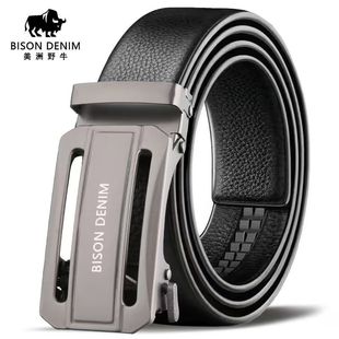 自动扣商务休闲腰带年轻人 野牛真皮皮带男士 BISON DENIM美式
