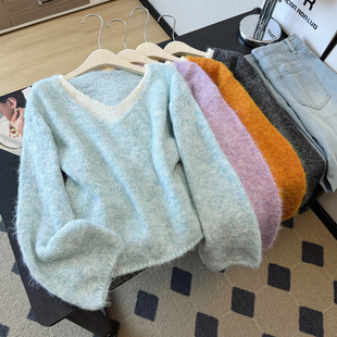 冬季女士拼色加厚圆领毛衣女款2025新款秋冬爆款内搭可外穿打底衫