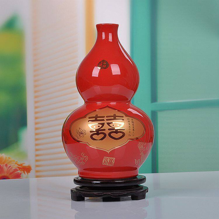 景诺景德镇陶瓷器 现代中式家居装饰客厅花瓶结婚庆摆件 中国红