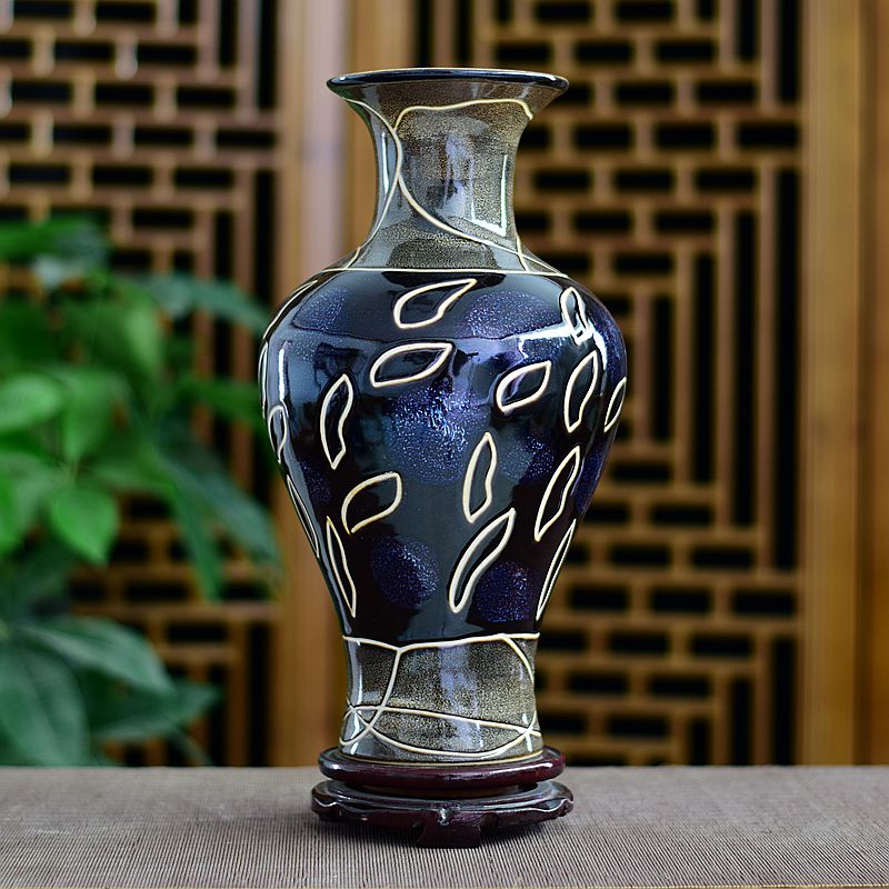 Jingdezhen ceramics black vase peony I vogue of new Chinese style household furnishing articles decoration decorate the living room