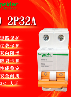 施耐德Ea9 2P32A空气开关断路器双极C型双进双出断路器 EA9AN2C32
