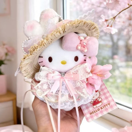 【正版防伪】helloKitty花小兔草帽蕾丝花边粉色蝴蝶结甜美包挂扣