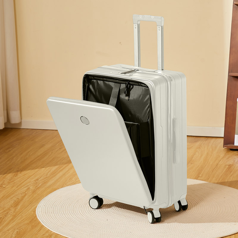 新款行李箱20寸可登机前翻盖多功能万向轮大容量带支架旅行拉杆箱图片