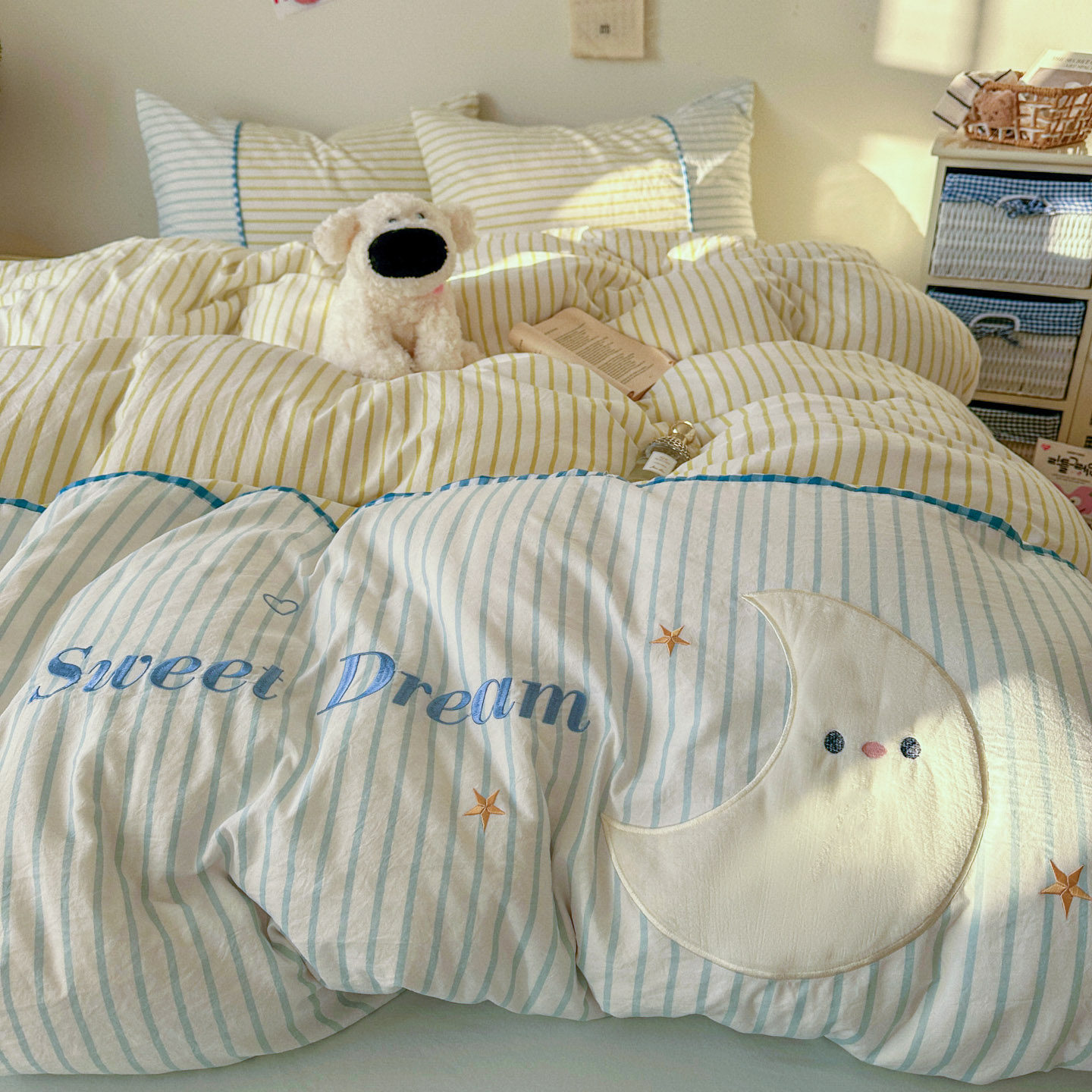 ins条纹小清新四件套床裙床笠被套床单非纯棉全棉学生宿舍三件套