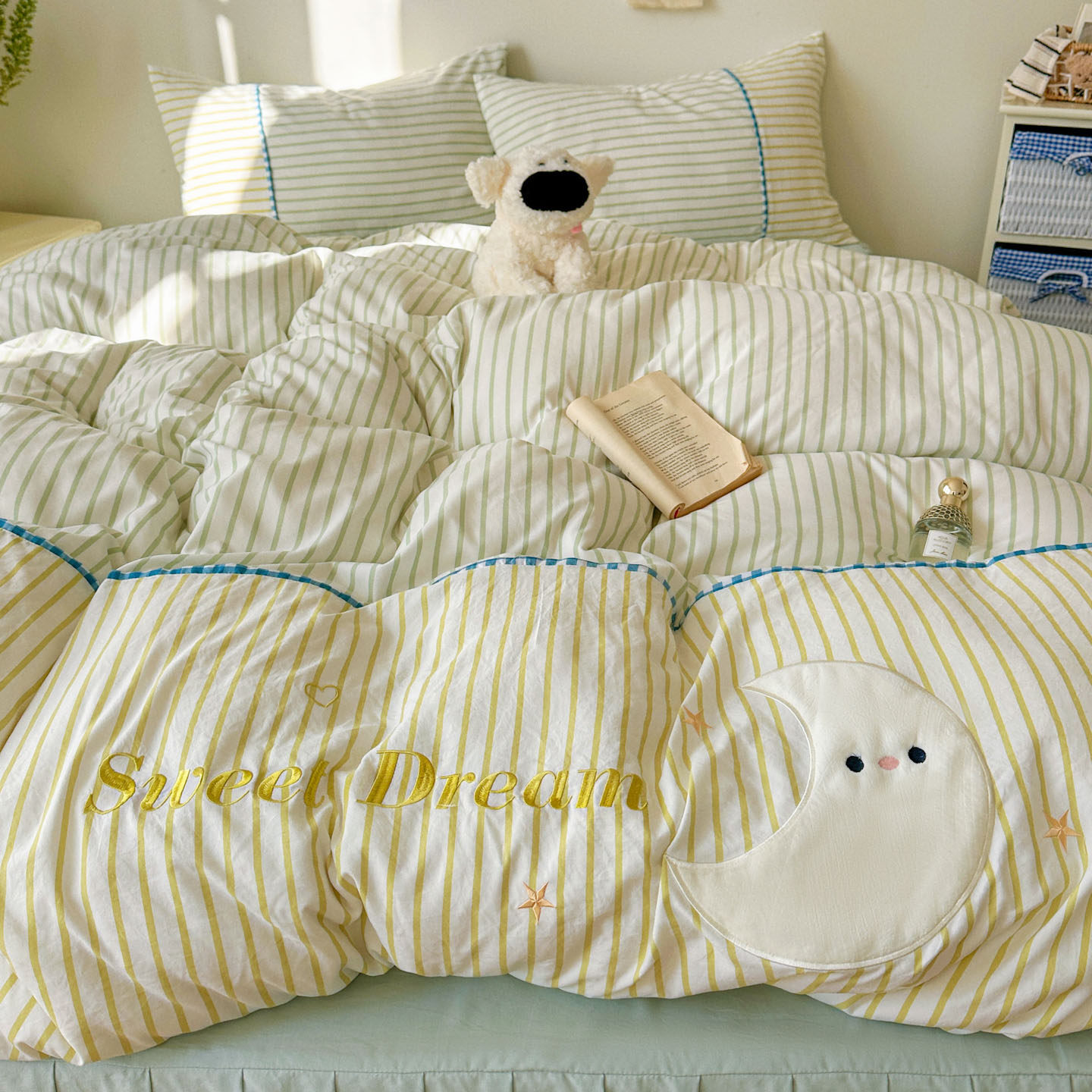 ins条纹小清新四件套床裙床笠被套床单非纯棉全棉学生宿舍三件套