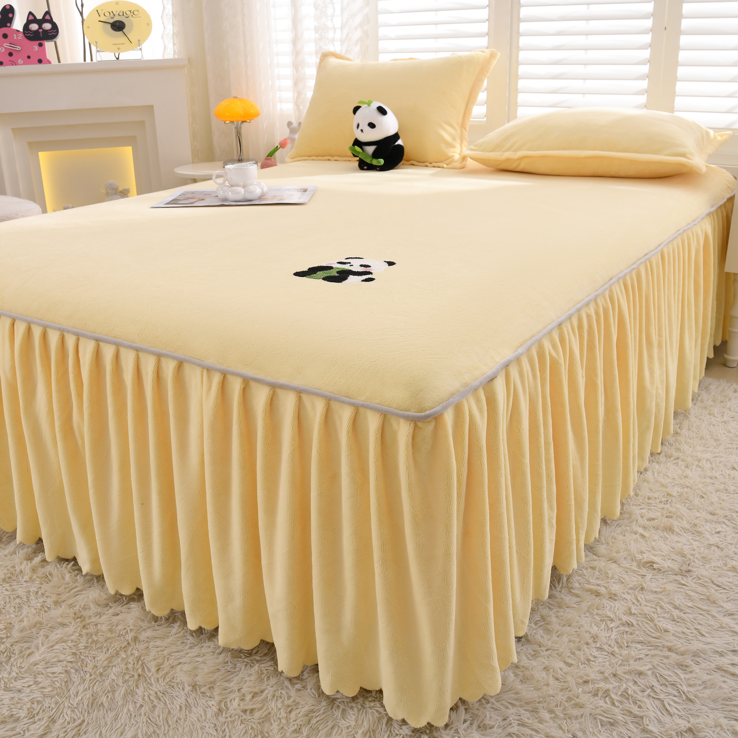 牛奶绒床裙单件花边落地珊瑚绒床罩带裙边下摆床围加绒保暖床单