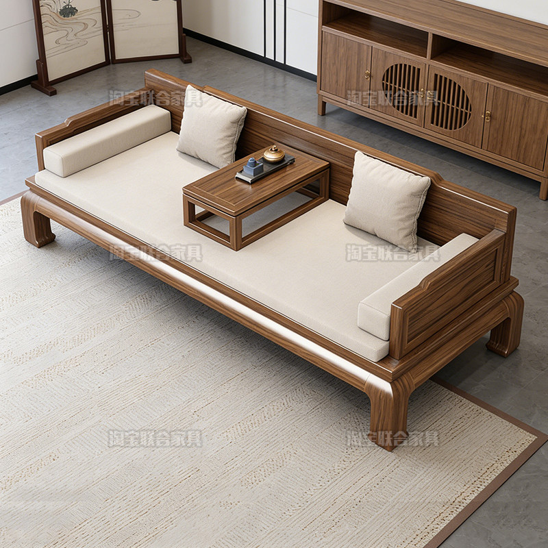 新中式实木罗汉床家用客厅加宽加厚沙发床两用现代简约躺椅贵妃榻,住宅家具,罗汉床,淘宝优惠券,粉丝福利购,淘宝优惠卷
