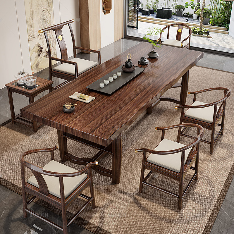 乌金木实木大板茶桌组合