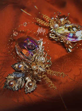 九家原创施华洛蝴蝶珍珠发夹