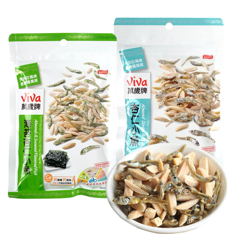 台湾原装海鲜万岁牌小鱼干80g杏仁海苔扁桃仁孕妇儿童零食3包组合|msdalam kategori makanan ringan/Nuts/Specialty, sotong/ikan kering/Bersedia untuk makan makanan laut, Bahawa makanan ringan ikan-makan - dari Buy2taobao.com untuk memberikan perkhidmatan ejen Taobao profesional membeli