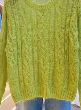 【绿色毛衣】春季新款大码胖MM法式复古绞花韩系简约显白针织毛衣