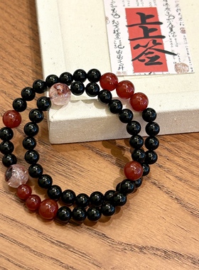 新中式天然黑玛瑙双圈手串珠