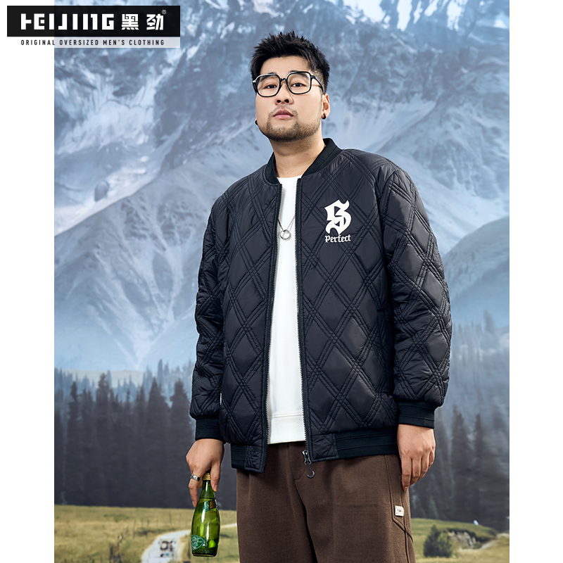 加肥加大码美式字母印花保暖夹克