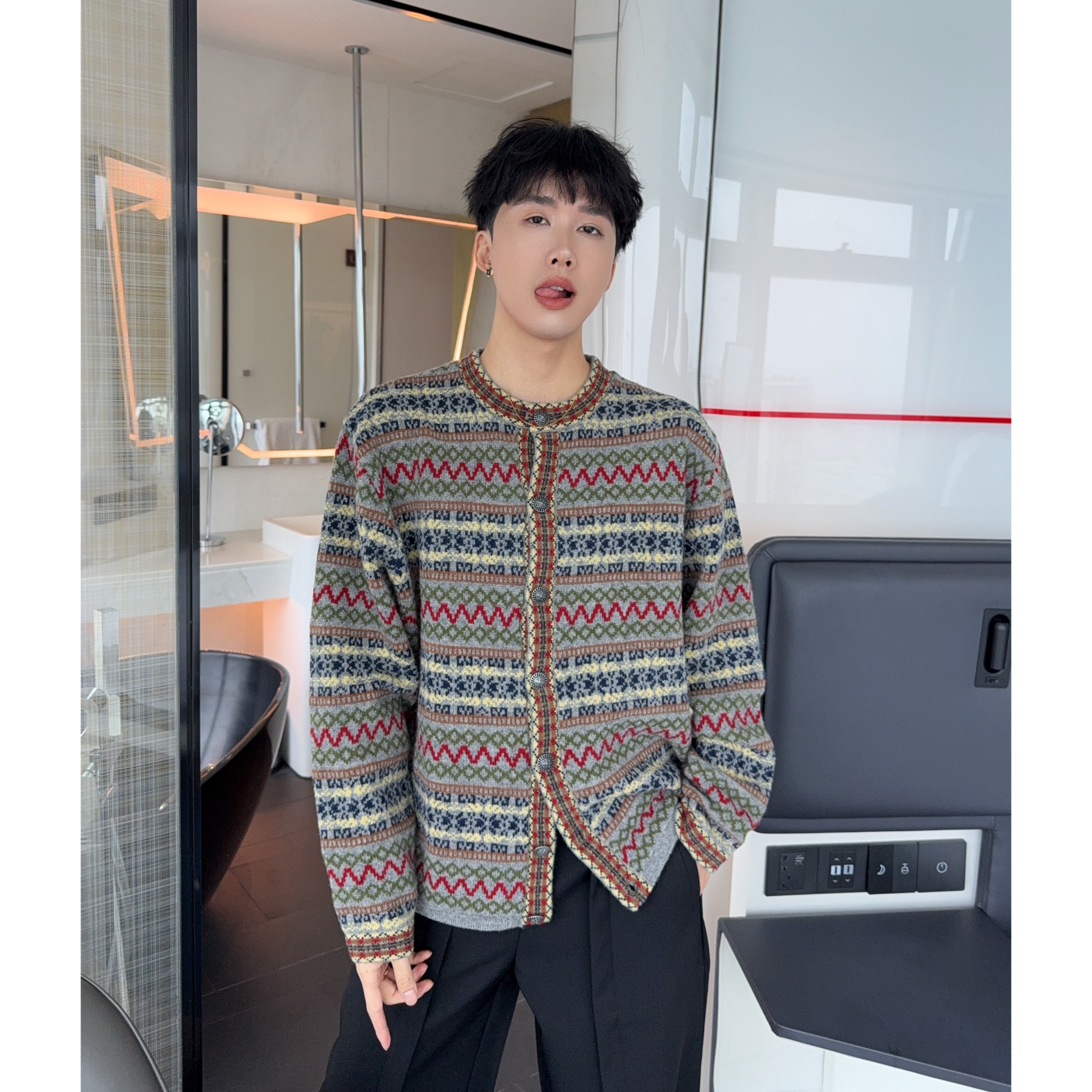 陈大富高奢老钱风100%纯羊毛针织衫男保暖复古民族风纽扣开衫毛衣,男装,针织衫/毛衣,淘宝优惠券,粉丝福利购,淘宝优惠卷