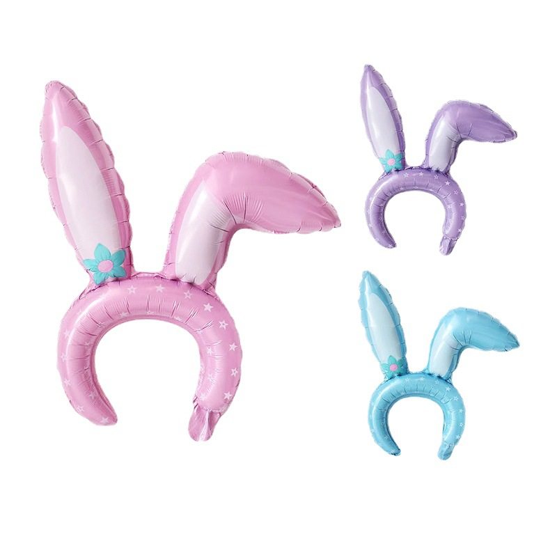 兔耳朵发箍铝膜气球粉紫蓝色幼儿园宝贝生日派对装扮头箍发饰道具